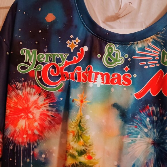 Unisex Short Sleeve Cat Christmas New Year Shirt, Large, New - Picture 3 of 6